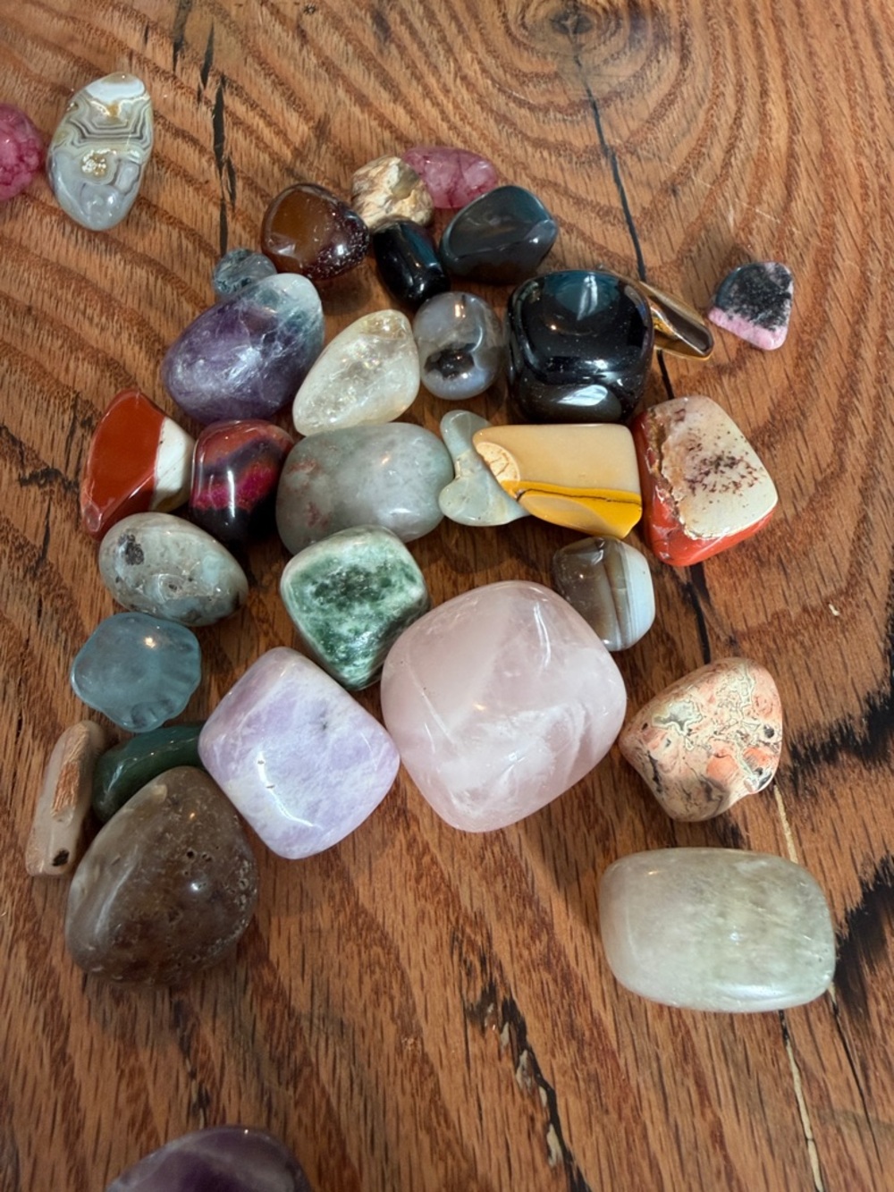 Mixed Tumbled Gemstone Lot - Rose Quartz Centerpiece